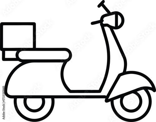 Simple Line Art Icon of a Delivery Scooter with a Top Box