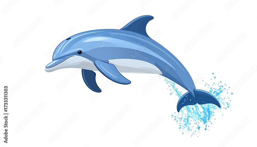 Fototapeta premium A sleek, cartoon dolphin leaping from the water, showcasing its playful energy and bright blue color
