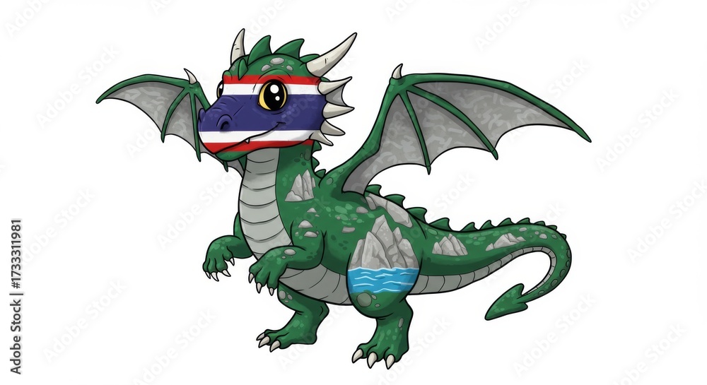 Fototapeta premium Cartoon dragon with thailand flag mask