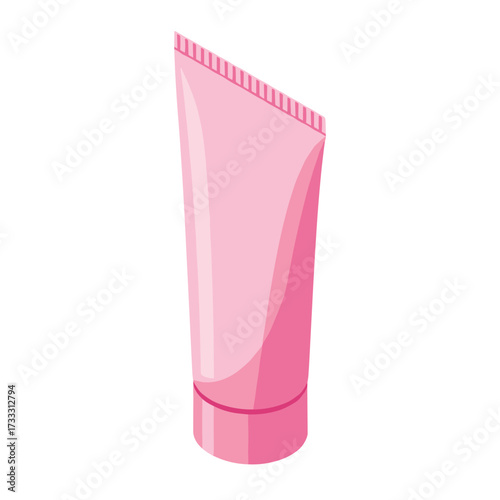 Isolated pink cosmetic tube with angled top and rounded base on a white background vector illustration