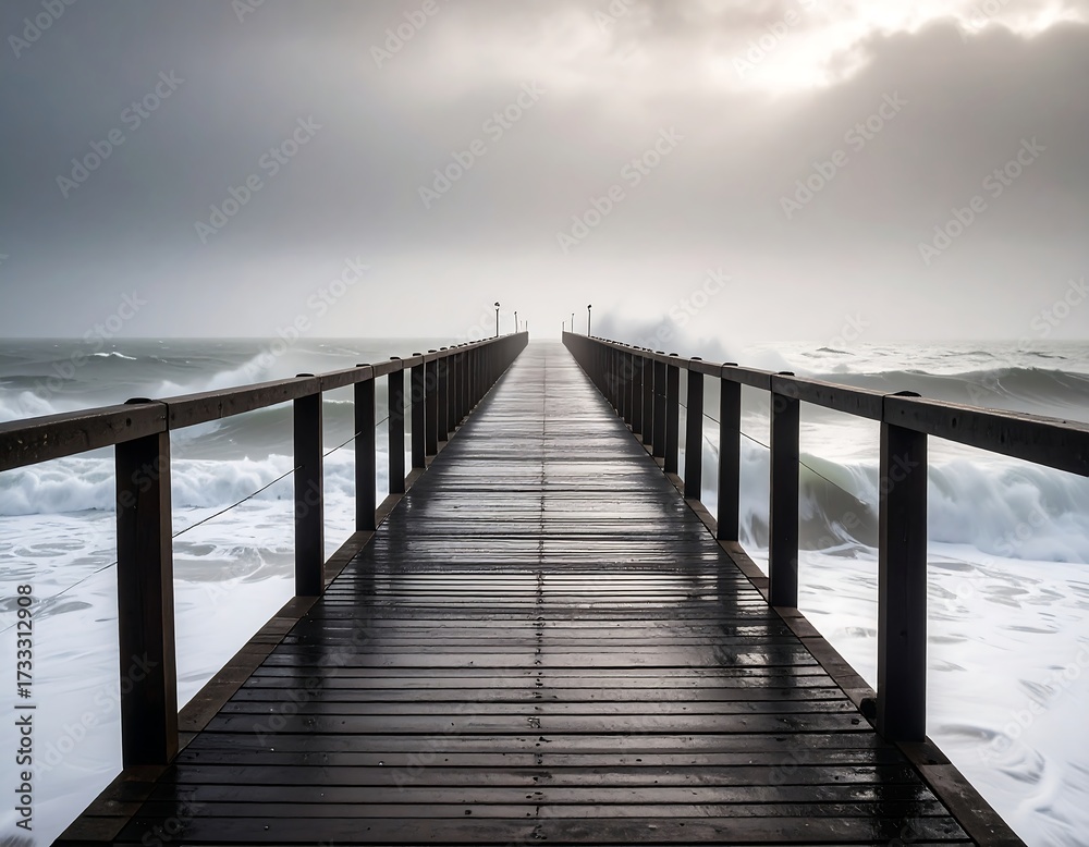 Obraz premium Stormy pier extending into ocean