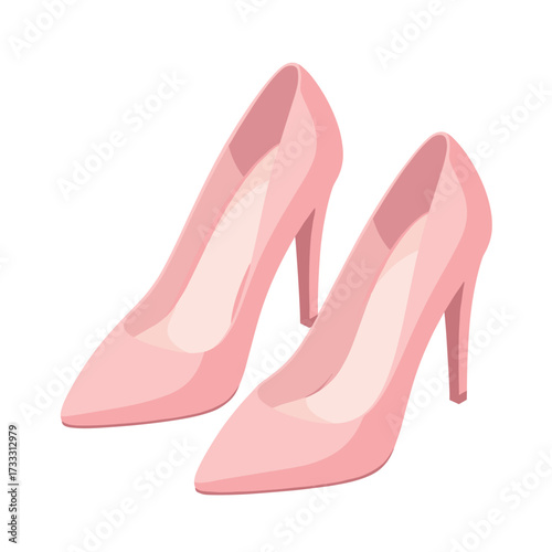 A pair of light pink high heel shoes with pointed toes displayed on a white background in an illustration