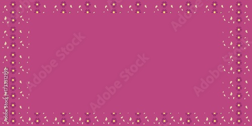 pink background with hearts, Pink background bordered with a seamless pattern featuring small, stylized flowers