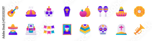 Dia De Los Muertos Icon Set, Mexican Festival Vector Illustration