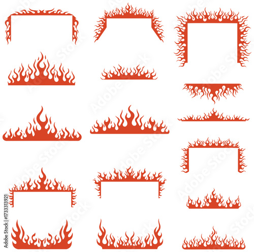 Flaming text box design elements for creative projects, fiery modern frame collection