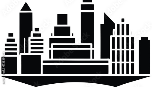 city skyline with minimal lines illustration on transparent background