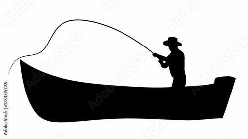 Dedicated angler casts line from boat, embracing serene outdoor adventure and peaceful pursuit