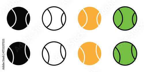 Tennis ball icon flat style. Green, yellow, black tennis ball icon for your web site design, tennis ball icon, sports, logo, app. Variety design of tennis ball icon. Vector illustration. EPS 10