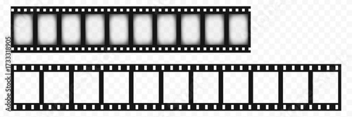 Vintage filmstrip roll frame, vector photo background, old grunge movie film long strip, video or movie filmstrip overlay, transparent film frame, cinema, photograph camera film strip