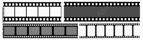 Vintage filmstrip roll frame, vector photo background, old grunge movie film long strip, video or movie filmstrip overlay, transparent film frame, cinema, photograph camera film strip