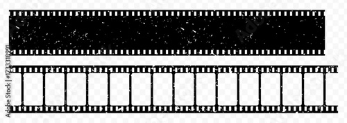 Vintage filmstrip roll frame, vector photo background, old grunge movie film long strip, video or movie filmstrip overlay, transparent film frame, cinema, photograph camera film strip