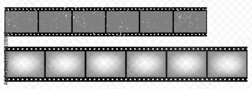 Vintage filmstrip roll frame, vector photo background, old grunge movie film long strip, video or movie filmstrip overlay, transparent film frame, cinema, photograph camera film strip