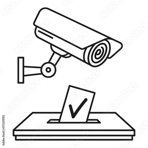 Vector art of surveillance camera monitoring a ballot box