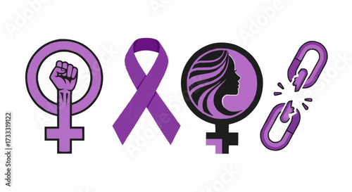 Empowering symbols of female strength, solidarity, and liberation celebrate women's rights and breaking barriers with passion and purpose