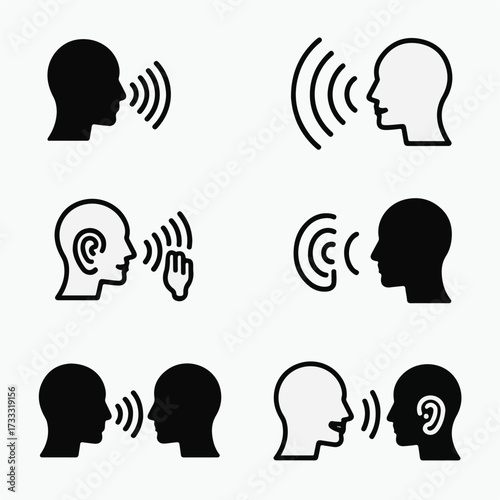  Icon Set: Communication Dynamics - Speaking, Listening, and Dialogue