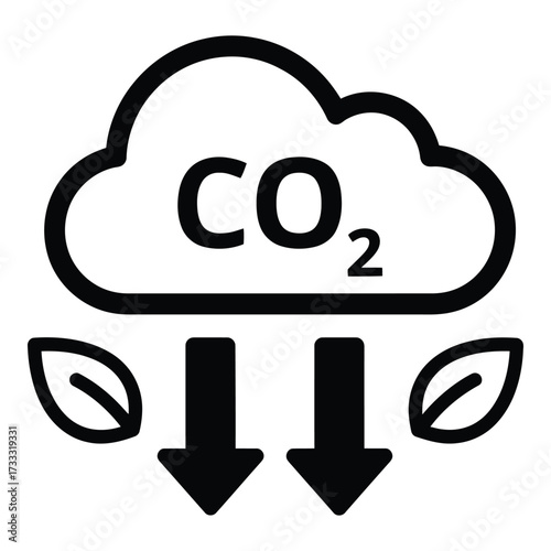 Vector art of co2 emission and plant absorption icon in black and white