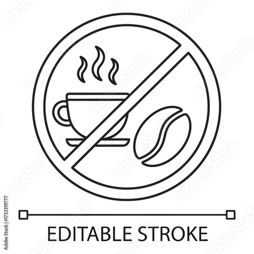 Vector art of no coffee or beans allowed icon in circle with prohibition sign, editable stroke