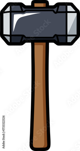Cartoon Sledgehammer with Dark Gray Head and Wooden Handle, Bold Outlines