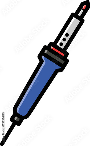 Cartoon Soldering Iron with Blue Handle and Red Tip, Black Outline