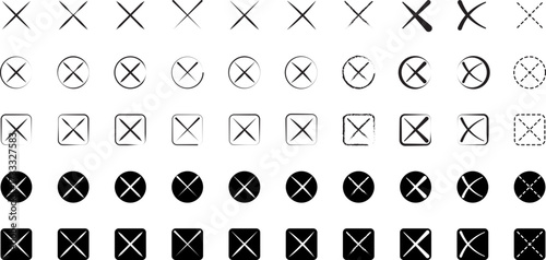 cross icon set. cross marks symbol cocross marks big collection. Tick ​​icon. Cross marks different shapes.
