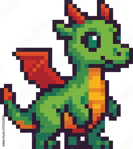 cute dragon with pixel art style, eps 10 illustration