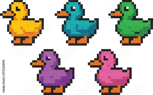 cute duck with pixel art style, eps 10 illustration