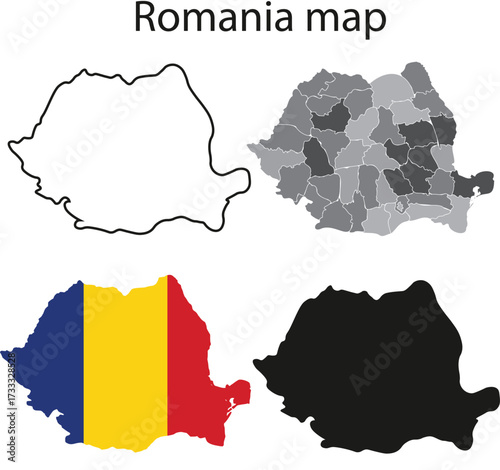 Romania Map Vector Illustration with Detailed Borders, Neighboring Countries and Major Geographic Features. Precise Administrative Division with Regions, Capital City Bucharest. Ideal for Infographics