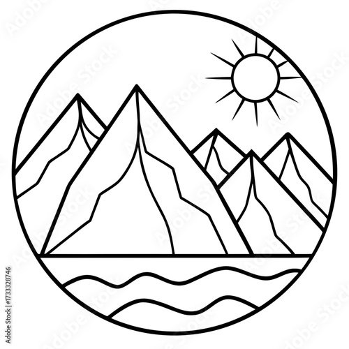 Vector illustration of a nautical summer icon: a sailboat on the ocean waves within a circle design