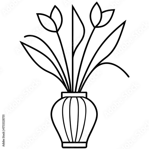 A fresh bouquet of tulips and snowdrops with a vector illustration of a lily in a glass vaseA fresh bouquet of tulips and snowdrops with a vector illustration of a lily in a glass vase
