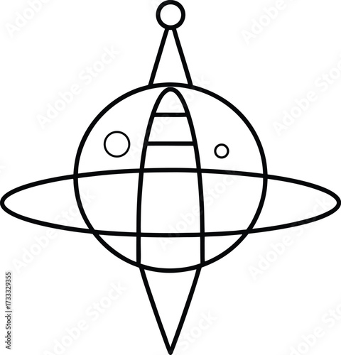 continuous line drawing of futuristic orbital solar station illustration on transparent background