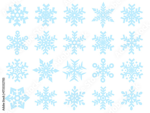 水色の雪の結晶のイラストセット