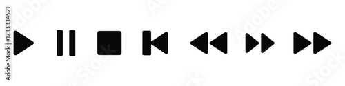 Media player button icon vector.  seamless user experience in app design, play, pause, stop, skip, rewind, and fast forward symbol. vector illustration.