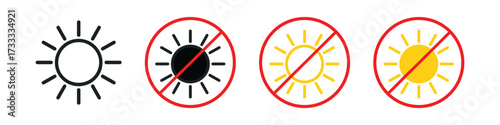 Sun and no Sun Icon. Sun and brightness control icon vector. UV protection and sun exposure warnings for health awareness symbol. vector illustration.