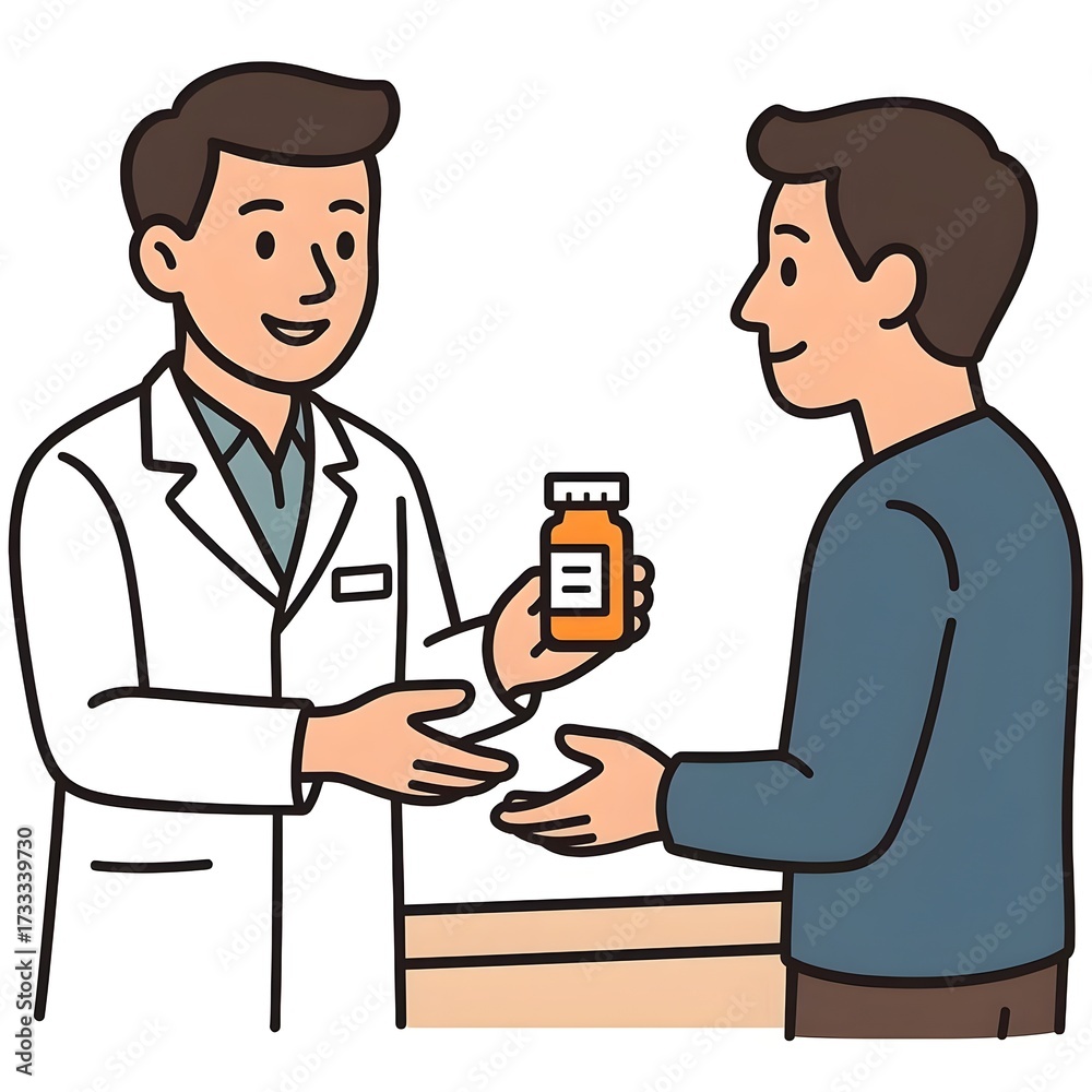 Obraz premium Pharmacist Handing Over Prescription Medication Bottle to a Customer at the Pharmacy Counter