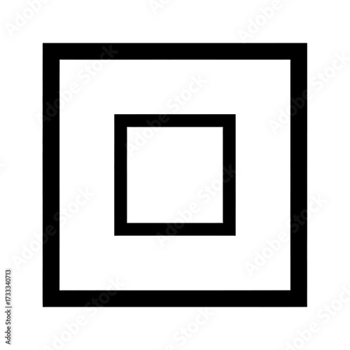 A minimalist black outline of a small square centered precisely within a larger square, creating a nested geometric design.