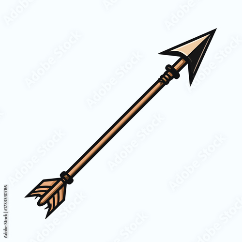 Stylized illustration of a single arrow with a wooden shaft, black and beige arrowhead, and feathered fletching, pointing diagonally upwards.