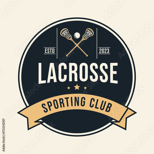Circular logo design features crossed lacrosse sticks, a ball, and club text.