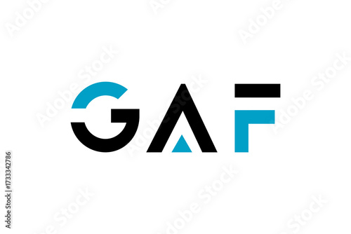 a stylized logo featuring the letters "GAF