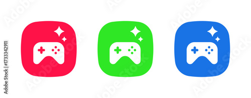 Game controller icon with sparkles, symbolizing gaming, entertainment, and play.
