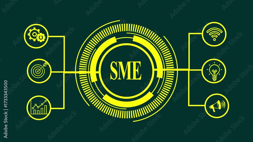 Abstract yellow geometric circle design on dark teal background