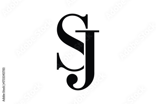 A monogram logo with the letters s and j in black on a white background