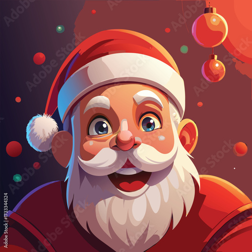 Close up of santa claus face with red hat and beard smiling