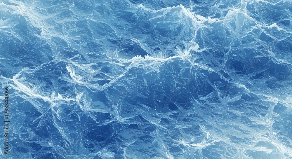 Obraz premium Close-up of textured blue ice with intricate patterns and crystalline formations.
