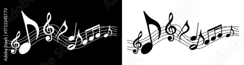 Dynamic musical notes flow across staffs creating a vibrant melody of sound and rhythm