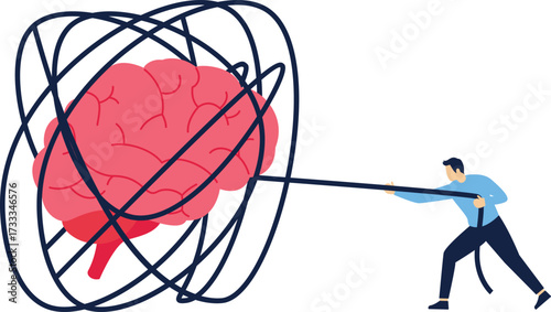 refresh the mind, eliminate complexity in the mind or brain, businessman removes the messy lines in the human brain to refresh the mind concept vector illustration

