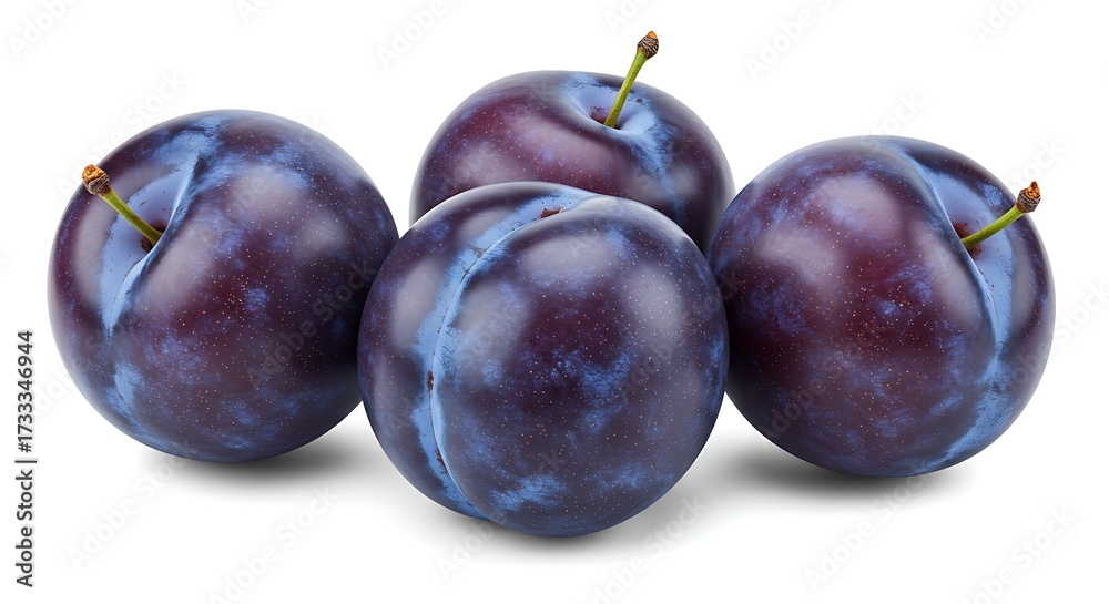 Obraz premium Close up of four fresh plums isolated on white background