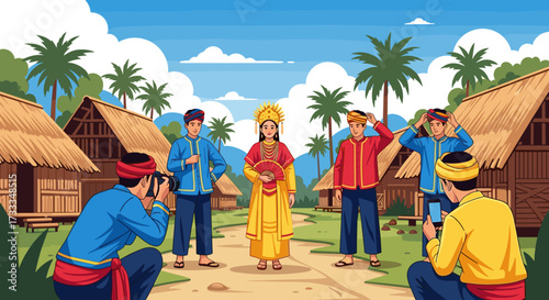 Traditional Dance Performance in a Village Setting, Outdoor Festival Atmosphere