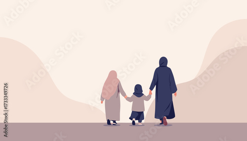 Muslim Family Walking Together - Unity & Journey