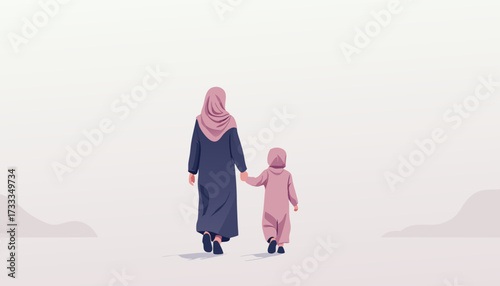 Muslim Mother & Child Walking Hand-in-Hand | Family Love