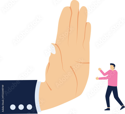 Businessman stopped by huge palm

